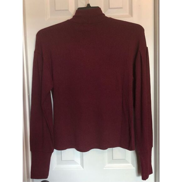 SANCTUARY - 🎉HP🎉NWT - L Sz S “Cozy Nights” Mock Neck Ribbed Top in Dark Cherry - Picture 5 of 14